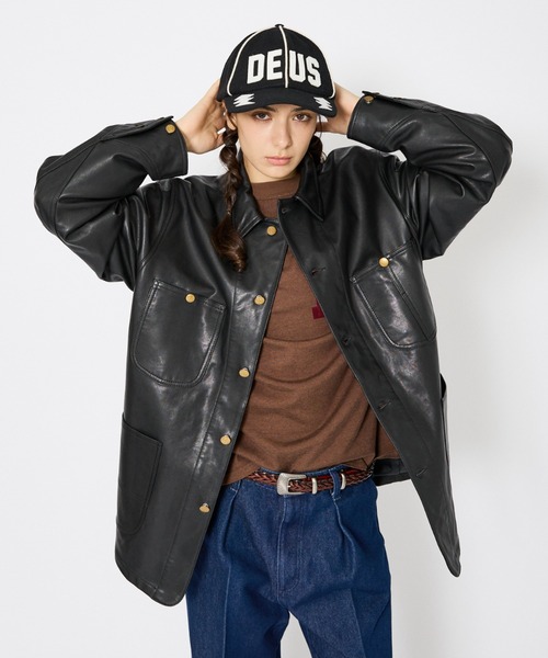 Lee(リー)の「【LEE/リー】LOCO JACKET レザー カバーオール ジャケット / ユニセックス ワークジャケット(カバーオール・メンズ・ブラック・44/42/40)」の5枚目の写真