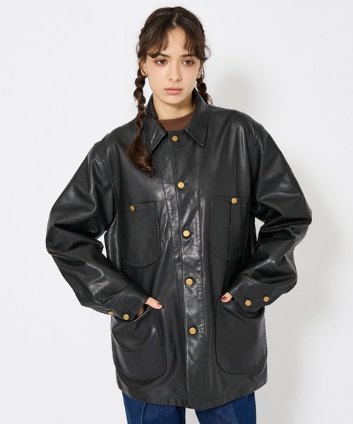 Lee(リー)の「【LEE/リー】LOCO JACKET レザー カバーオール ジャケット / ユニセックス ワークジャケット(カバーオール・メンズ・ブラック・44/42/40)」の6枚目の写真