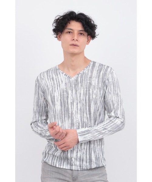 TORNADO MART(トルネードマート)の「GLEAMストライプテレコVネックカットソー(Tシャツ/カットソー・メンズ・ホワイト/ブラック/イエロー×ブラック・LL/M/L)」の2枚目の写真