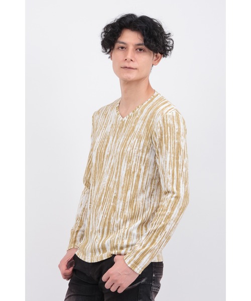 TORNADO MART(トルネードマート)の「GLEAMストライプテレコVネックカットソー(Tシャツ/カットソー・メンズ・ホワイト/ブラック/イエロー×ブラック・LL/M/L)」の1枚目の写真