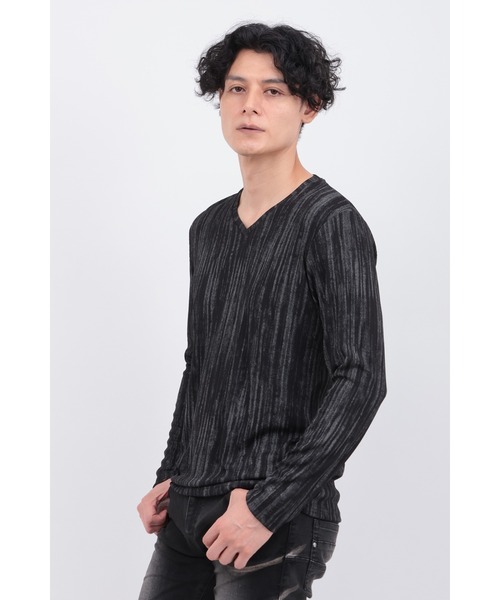 TORNADO MART(トルネードマート)の「GLEAMストライプテレコVネックカットソー(Tシャツ/カットソー・メンズ・ホワイト/ブラック/イエロー×ブラック・LL/M/L)」の3枚目の写真