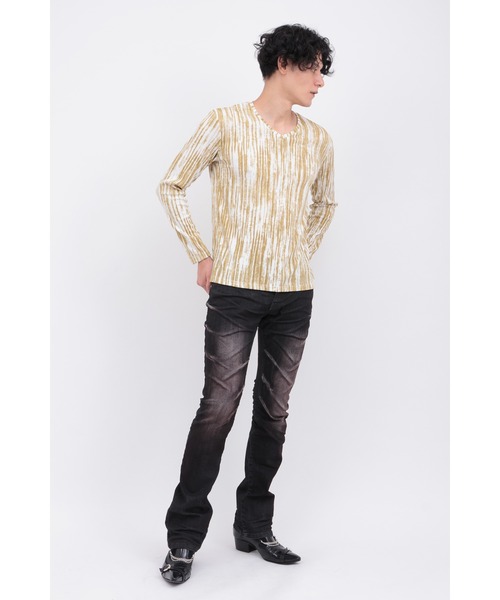 TORNADO MART(トルネードマート)の「GLEAMストライプテレコVネックカットソー(Tシャツ/カットソー・メンズ・ホワイト/ブラック/イエロー×ブラック・LL/M/L)」の11枚目の写真