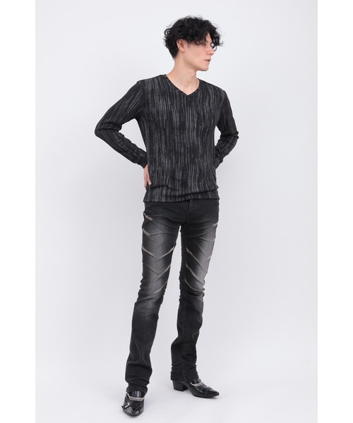 TORNADO MART(トルネードマート)の「GLEAMストライプテレコVネックカットソー(Tシャツ/カットソー・メンズ・ホワイト/ブラック/イエロー×ブラック・LL/M/L)」の7枚目の写真