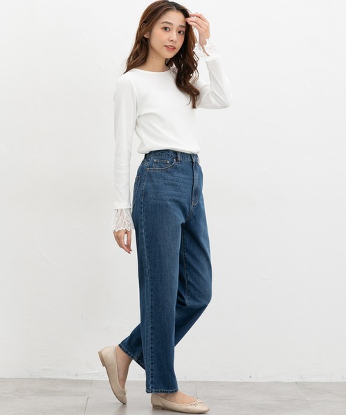 Honeys（ハニーズ）の「袖口レース使いトップス（Tシャツ/カットソー・レディース・ブラック/アイボリー/ホワイト×ブラック/グレイッシュベージュ/ブラック×ベージュ/サックスブルー系・LL/3L/S/M/L）」の8枚目の写真