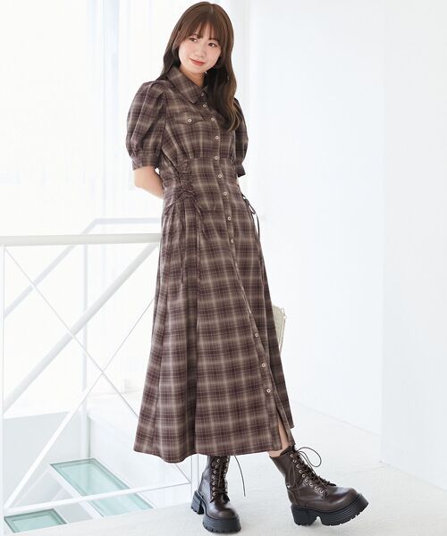 MAJESTIC LEGON（マジェスティックレゴン）の「サイドレースアップシャツワンピース（シャツワンピース・レディース・ブラック/ブラック系その他2/ブラウン系その他2・SMALL/MEDIUM/X-SMALL）」の3枚目の写真