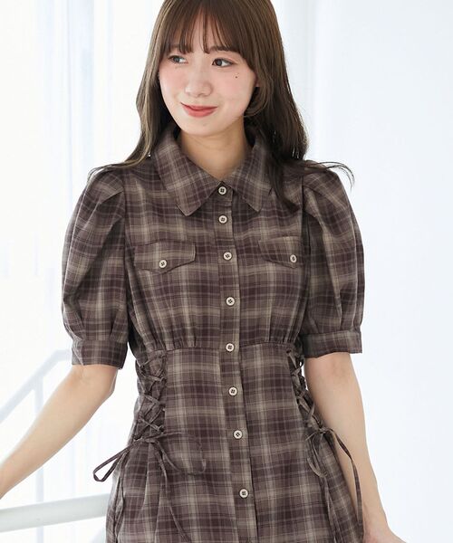 MAJESTIC LEGON（マジェスティックレゴン）の「サイドレースアップシャツワンピース（シャツワンピース・レディース・ブラック/ブラック系その他2/ブラウン系その他2・SMALL/MEDIUM/X-SMALL）」の7枚目の写真