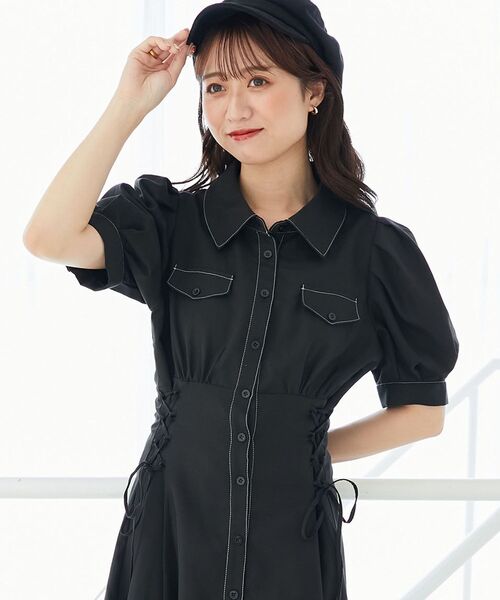 MAJESTIC LEGON（マジェスティックレゴン）の「サイドレースアップシャツワンピース（シャツワンピース・レディース・ブラック/ブラック系その他2/ブラウン系その他2・SMALL/MEDIUM/X-SMALL）」の15枚目の写真