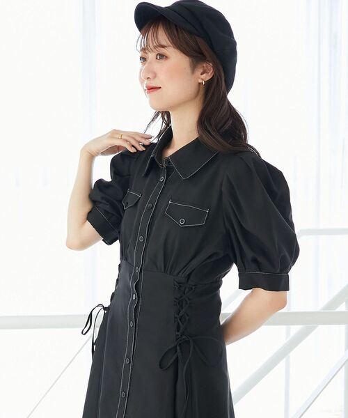 MAJESTIC LEGON（マジェスティックレゴン）の「サイドレースアップシャツワンピース（シャツワンピース・レディース・ブラック/ブラック系その他2/ブラウン系その他2・SMALL/MEDIUM/X-SMALL）」の16枚目の写真