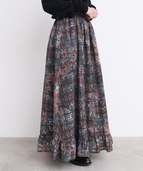 l'atelier du savon（アトリエドサボン）の「●check × hana 手描きプリントスカート（スカート・レディース・グリーン/ダークブラウン・FREE）」の14枚目の写真