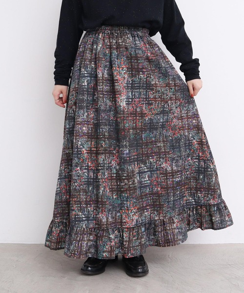 l'atelier du savon（アトリエドサボン）の「●check × hana 手描きプリントスカート（スカート・レディース・グリーン/ダークブラウン・FREE）」の15枚目の写真