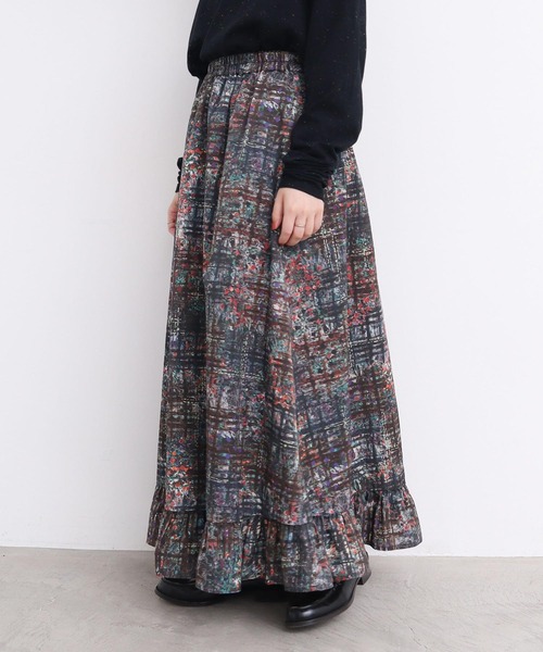 l'atelier du savon（アトリエドサボン）の「●check × hana 手描きプリントスカート（スカート・レディース・グリーン/ダークブラウン・FREE）」の16枚目の写真