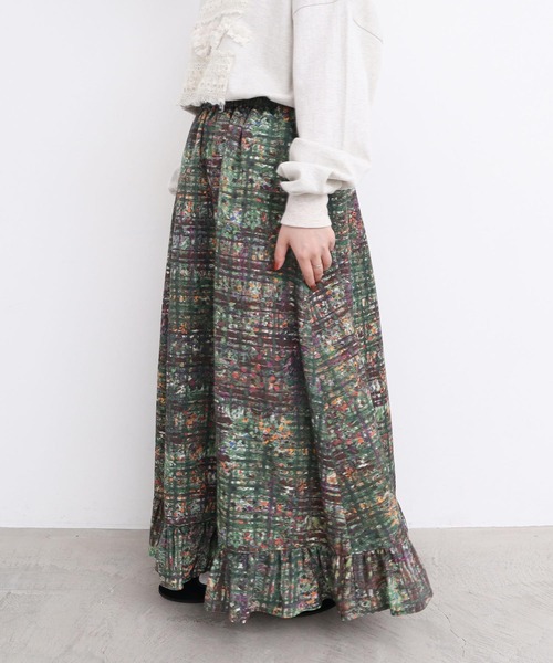 l'atelier du savon（アトリエドサボン）の「●check × hana 手描きプリントスカート（スカート・レディース・グリーン/ダークブラウン・FREE）」の18枚目の写真