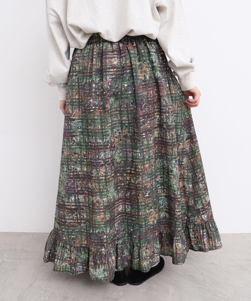 l'atelier du savon（アトリエドサボン）の「●check × hana 手描きプリントスカート（スカート・レディース・グリーン/ダークブラウン・FREE）」の19枚目の写真