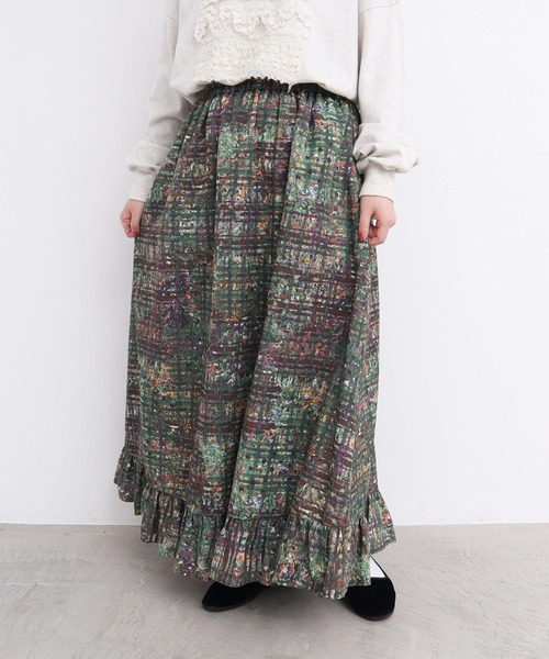 l'atelier du savon（アトリエドサボン）の「●check × hana 手描きプリントスカート（スカート・レディース・グリーン/ダークブラウン・FREE）」の20枚目の写真