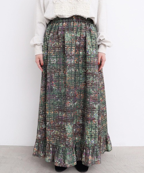 l'atelier du savon（アトリエドサボン）の「●check × hana 手描きプリントスカート（スカート・レディース・グリーン/ダークブラウン・FREE）」の21枚目の写真