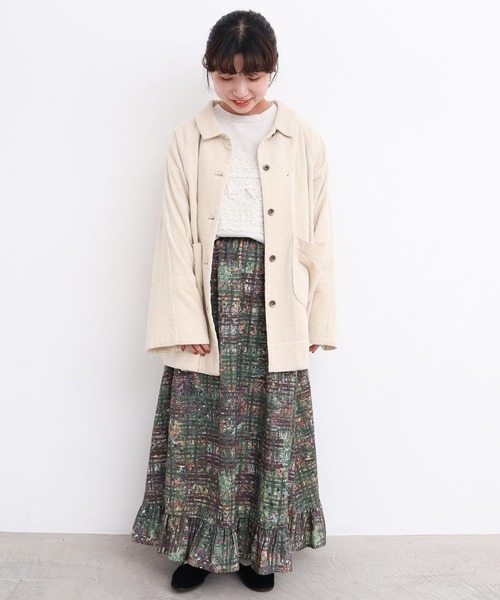 l'atelier du savon（アトリエドサボン）の「●check × hana 手描きプリントスカート（スカート・レディース・グリーン/ダークブラウン・FREE）」の10枚目の写真