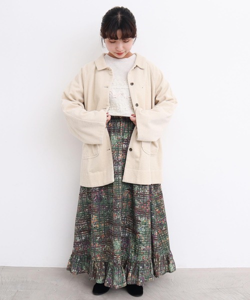 l'atelier du savon（アトリエドサボン）の「●check × hana 手描きプリントスカート（スカート・レディース・グリーン/ダークブラウン・FREE）」の12枚目の写真