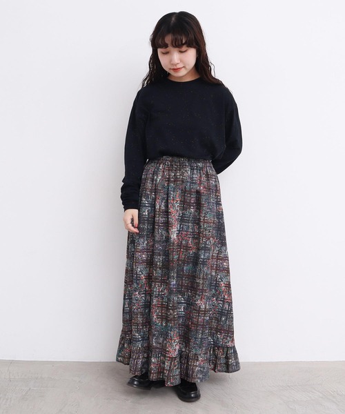 l'atelier du savon（アトリエドサボン）の「●check × hana 手描きプリントスカート（スカート・レディース・グリーン/ダークブラウン・FREE）」の5枚目の写真