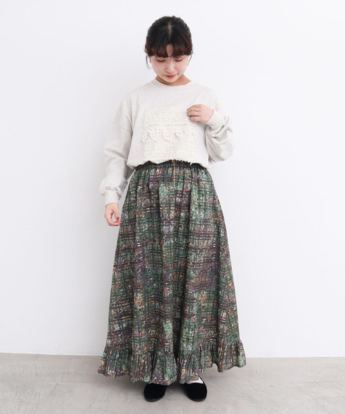 l'atelier du savon（アトリエドサボン）の「●check × hana 手描きプリントスカート（スカート・レディース・グリーン/ダークブラウン・FREE）」の9枚目の写真