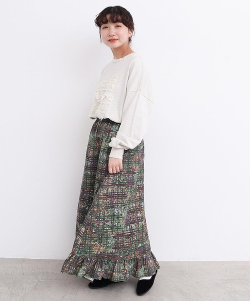 l'atelier du savon（アトリエドサボン）の「●check × hana 手描きプリントスカート（スカート・レディース・グリーン/ダークブラウン・FREE）」の8枚目の写真