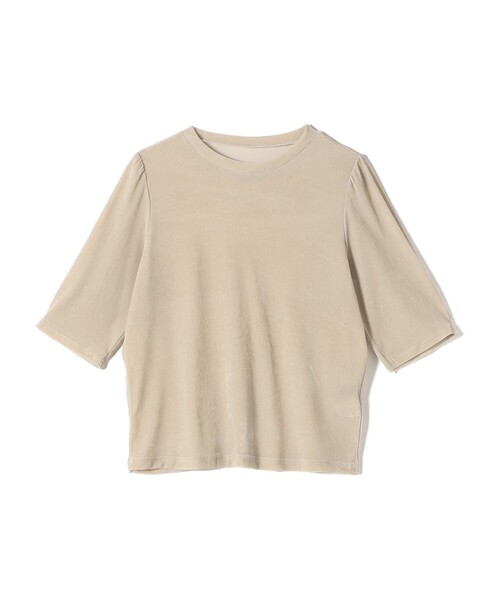 SHIPS Colors(シップス カラーズ)の「SHIPS Colors:〈手洗い可能〉フロッキー メッシュ 5分袖 トップス(Tシャツ/カットソー・レディース・ブラック/ベージュ/ブラウン・ONE SIZE)」の2枚目の写真