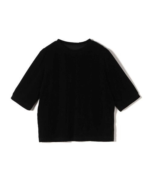 SHIPS Colors(シップス カラーズ)の「SHIPS Colors:〈手洗い可能〉フロッキー メッシュ 5分袖 トップス(Tシャツ/カットソー・レディース・ブラック/ベージュ/ブラウン・ONE SIZE)」の1枚目の写真
