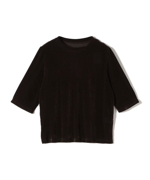 SHIPS Colors(シップス カラーズ)の「SHIPS Colors:〈手洗い可能〉フロッキー メッシュ 5分袖 トップス(Tシャツ/カットソー・レディース・ブラック/ベージュ/ブラウン・ONE SIZE)」の4枚目の写真