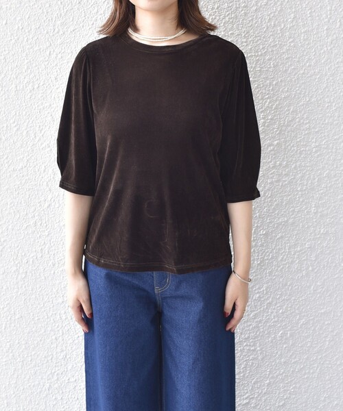 SHIPS Colors(シップス カラーズ)の「SHIPS Colors:〈手洗い可能〉フロッキー メッシュ 5分袖 トップス(Tシャツ/カットソー・レディース・ブラック/ベージュ/ブラウン・ONE SIZE)」の13枚目の写真