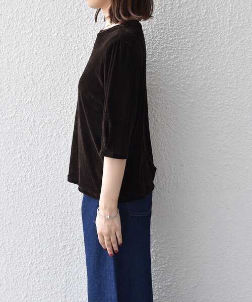 SHIPS Colors(シップス カラーズ)の「SHIPS Colors:〈手洗い可能〉フロッキー メッシュ 5分袖 トップス(Tシャツ/カットソー・レディース・ブラック/ベージュ/ブラウン・ONE SIZE)」の14枚目の写真