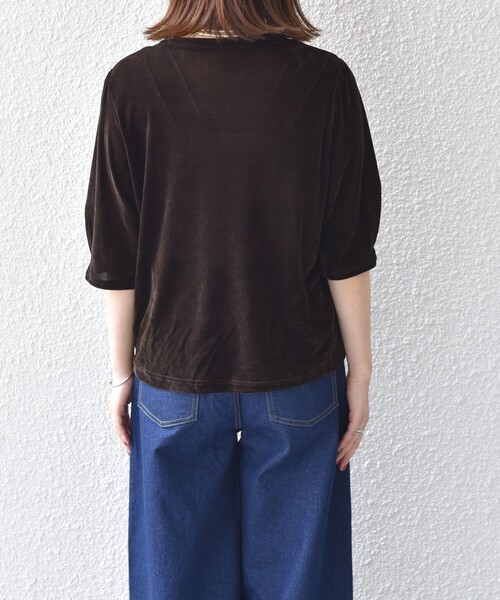 SHIPS Colors(シップス カラーズ)の「SHIPS Colors:〈手洗い可能〉フロッキー メッシュ 5分袖 トップス(Tシャツ/カットソー・レディース・ブラック/ベージュ/ブラウン・ONE SIZE)」の15枚目の写真