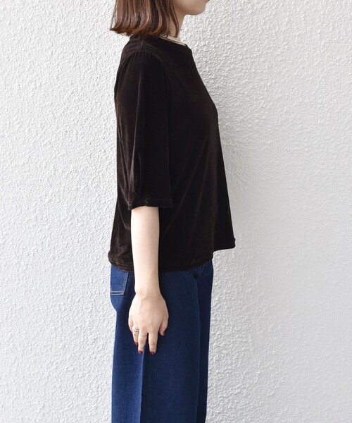 SHIPS Colors(シップス カラーズ)の「SHIPS Colors:〈手洗い可能〉フロッキー メッシュ 5分袖 トップス(Tシャツ/カットソー・レディース・ブラック/ベージュ/ブラウン・ONE SIZE)」の16枚目の写真