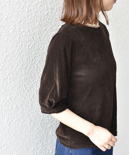 SHIPS Colors(シップス カラーズ)の「SHIPS Colors:〈手洗い可能〉フロッキー メッシュ 5分袖 トップス(Tシャツ/カットソー・レディース・ブラック/ベージュ/ブラウン・ONE SIZE)」の18枚目の写真
