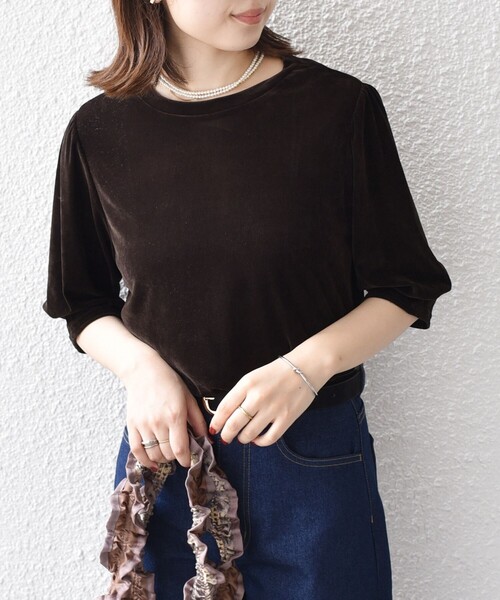 SHIPS Colors(シップス カラーズ)の「SHIPS Colors:〈手洗い可能〉フロッキー メッシュ 5分袖 トップス(Tシャツ/カットソー・レディース・ブラック/ベージュ/ブラウン・ONE SIZE)」の19枚目の写真