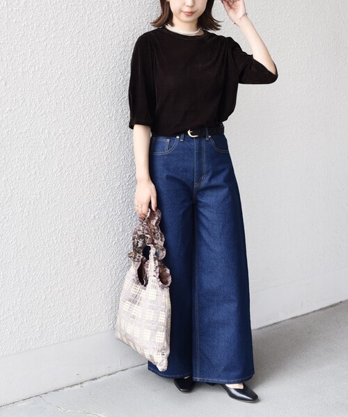SHIPS Colors(シップス カラーズ)の「SHIPS Colors:〈手洗い可能〉フロッキー メッシュ 5分袖 トップス(Tシャツ/カットソー・レディース・ブラック/ベージュ/ブラウン・ONE SIZE)」の21枚目の写真