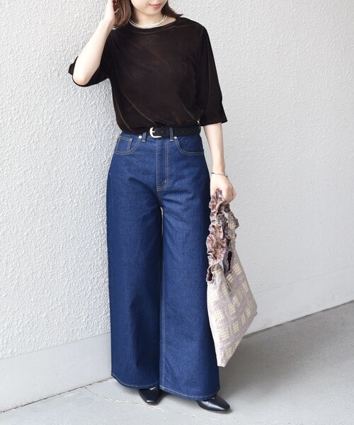 SHIPS Colors(シップス カラーズ)の「SHIPS Colors:〈手洗い可能〉フロッキー メッシュ 5分袖 トップス(Tシャツ/カットソー・レディース・ブラック/ベージュ/ブラウン・ONE SIZE)」の22枚目の写真