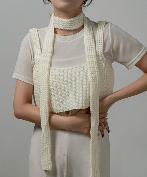 lawgy（ラウジー）の「chunky like set knit bustier / チャンキーライクセットニットビスチェ（その他トップス・レディース・グレー/ブラック系その他/アイボリー・FREE）」の3枚目の写真