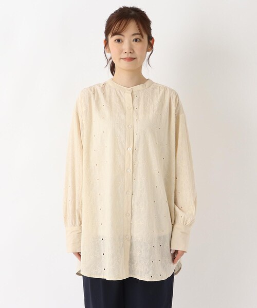 one'sterrace(ワンズテラス)の「コットン シフリーチュニックシャツ(シャツ/ブラウス・レディース・オリーブ系3/ネイビー系5/アイボリー系8・02)」の4枚目の写真