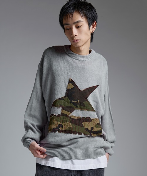 MSG（エムエスジー）の「Buyer's Select/Y2Kスターパッチニット【UNISEX】（ニット/セーター・メンズ・チャコール/ブラック/グレー・M/L）」の2枚目の写真