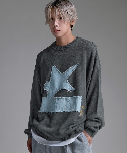 MSG（エムエスジー）の「Buyer's Select/Y2Kスターパッチニット【UNISEX】（ニット/セーター・メンズ・チャコール/ブラック/グレー・M/L）」の3枚目の写真