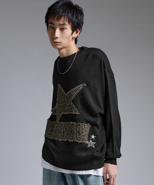 MSG（エムエスジー）の「Buyer's Select/Y2Kスターパッチニット【UNISEX】（ニット/セーター・メンズ・チャコール/ブラック/グレー・M/L）」の10枚目の写真