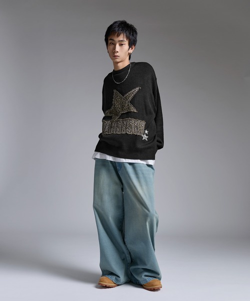 MSG（エムエスジー）の「Buyer's Select/Y2Kスターパッチニット【UNISEX】（ニット/セーター・メンズ・チャコール/ブラック/グレー・M/L）」の13枚目の写真