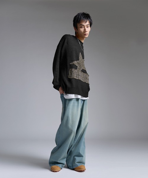 MSG（エムエスジー）の「Buyer's Select/Y2Kスターパッチニット【UNISEX】（ニット/セーター・メンズ・チャコール/ブラック/グレー・M/L）」の15枚目の写真