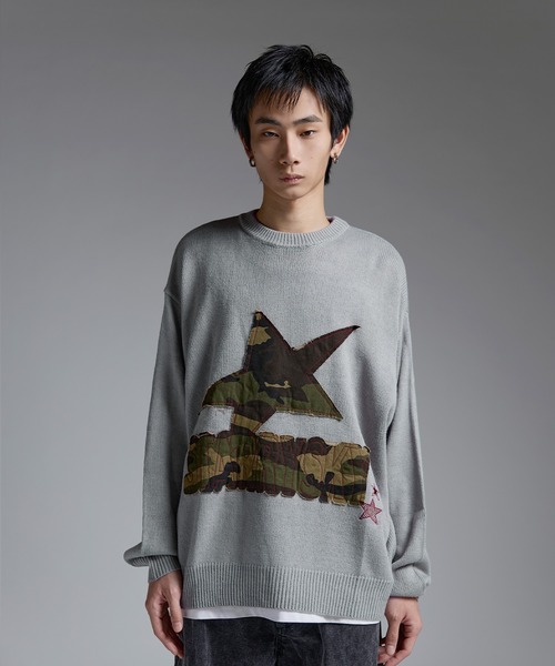 MSG（エムエスジー）の「Buyer's Select/Y2Kスターパッチニット【UNISEX】（ニット/セーター・メンズ・チャコール/ブラック/グレー・M/L）」の6枚目の写真