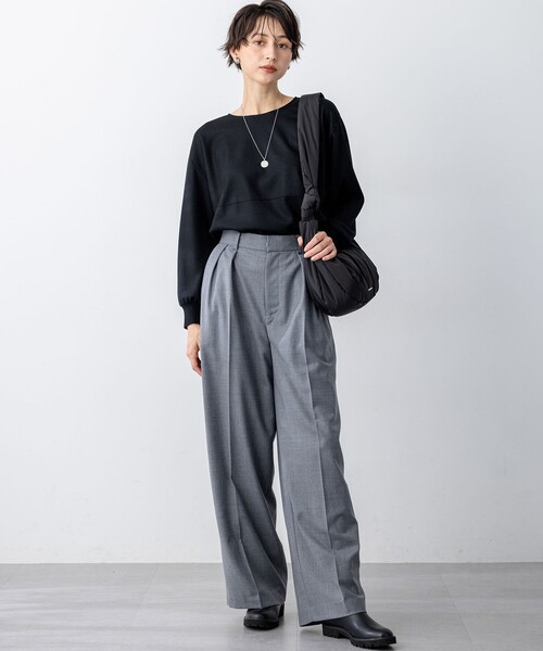23区 S(ニジュウサンクチイサイサイズ)の「【洗える】ウールミルドジャージー フォルム カットソー(Tシャツ/カットソー・レディース・グレー系/ブラック系/カーキ系・32)」の7枚目の写真