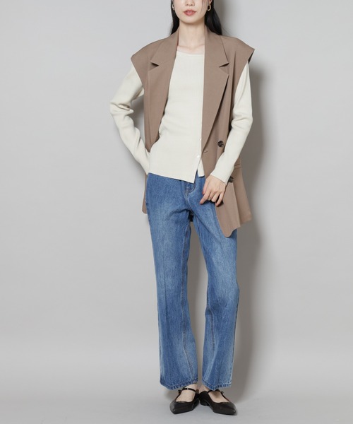 NANO universe(ナノユニバース)の「センタープレスデニム(デニムパンツ・レディース・ネイビー/ダークネイビー/ライトブルー・FREE)」の1枚目の写真