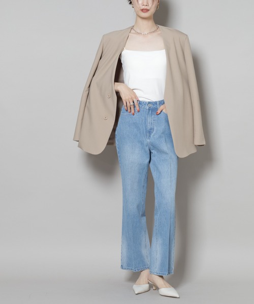 NANO universe(ナノユニバース)の「センタープレスデニム(デニムパンツ・レディース・ネイビー/ダークネイビー/ライトブルー・FREE)」の2枚目の写真