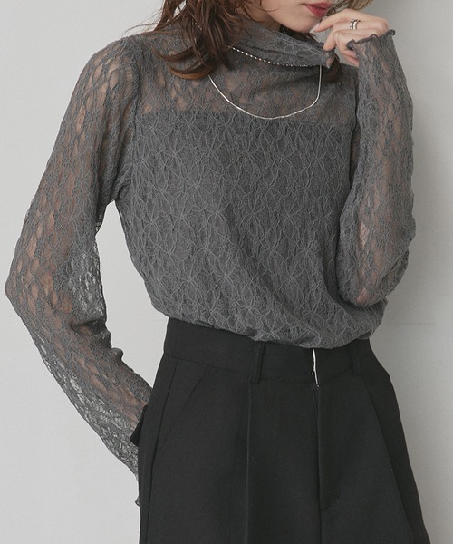 ad thie(アドティエ)の「プチハイネック レーストップス(Tシャツ/カットソー・レディース・オフホワイト/ブラック/グレー・FREE)」の6枚目の写真