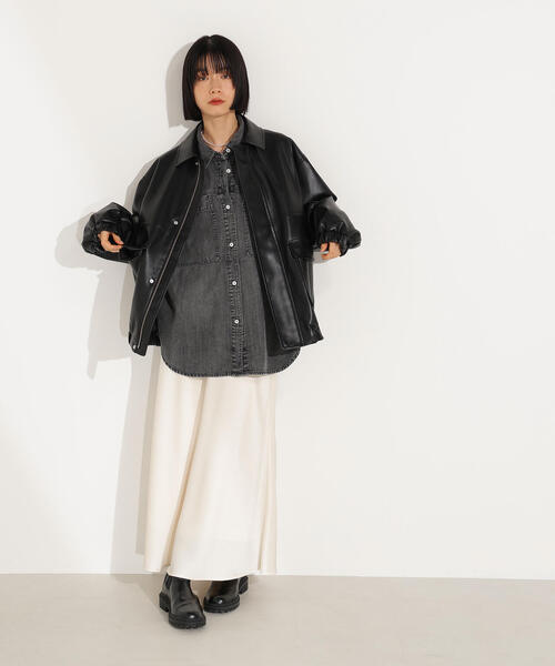 N.（N. Natural Beauty Basic）（エヌエヌナチュラルビューティーベーシック）の「フェイクレザーステンカラーブルゾン（ブルゾン・レディース・ブラック/ブラウン・MEDIUM）」の10枚目の写真