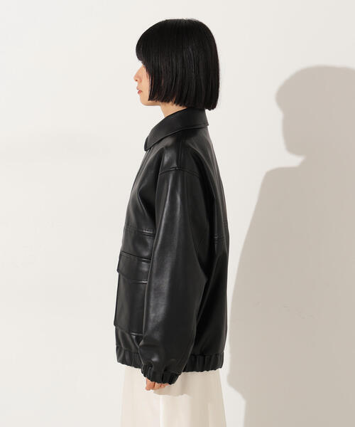 N.（N. Natural Beauty Basic）（エヌエヌナチュラルビューティーベーシック）の「フェイクレザーステンカラーブルゾン（ブルゾン・レディース・ブラック/ブラウン・MEDIUM）」の7枚目の写真