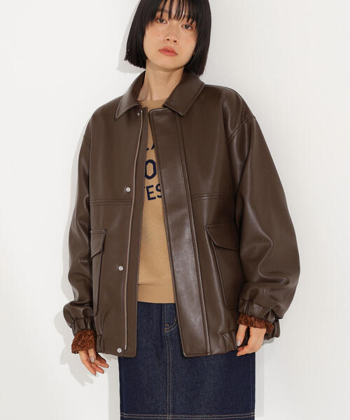 N.（N. Natural Beauty Basic）（エヌエヌナチュラルビューティーベーシック）の「フェイクレザーステンカラーブルゾン（ブルゾン・レディース・ブラック/ブラウン・MEDIUM）」の8枚目の写真